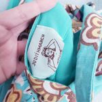 Anthropologie Judith March Teal Bold 70s Floral Print Linen Open Back Mini Dress Photo 9