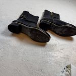 Source Unknown Black Leather Ankle Boots Gold Buckle Zip Side Elastic Ankle Booties Size 75B Photo 3