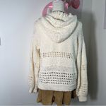 Anthropologie Pointelle Knit Crochet Open Knit Cream Hoodie Pullover Sweater S Tan Photo 5