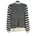 Talbots  Black White Striped Knit Open Front Fringe Cardigan Sweater Women's L Photo 5
