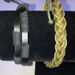 Lot of 2 Black Green Mens Womens Boho Braided Adjustable Bracelets Photo 2