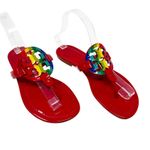Tory Burch Red Rainbow Patent Leather Miller Sandals Logo Medallion Size 7 Photo 0