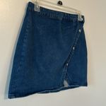 Free People Women's Blue Notched Front Wrap Button Denim Mini Skirt Sz 6 Photo 5