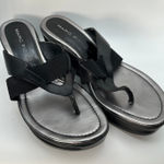 Marc Fisher Marc‎ Fisher Thong Wedge Sandals Black Leather Elastic Size 9.5M Women's Photo 0