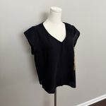 Three Dots Top Gauze Lightweight Boxy V Neck Travel Capsule Wardrobe Beach Black Photo 1
