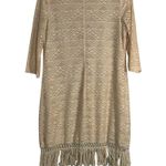 Jody California Dress Womens Large Beige Lace Overlay Midi Fringe Hem USA Made Photo 1