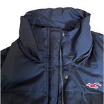 Hollister  Navy Blue and Red Feather Stuffed Puffer Jacket | Size Medium Photo 6