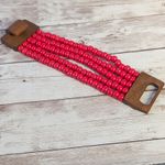 Vintage Bracelet Red Beads with Wooden Clasp Chunky Statement Photo 5