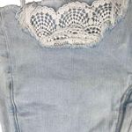 American Eagle  Blue Light Wash Lace Trim Cotton Denim Mid Rise Jean Short Size 4 Photo 2