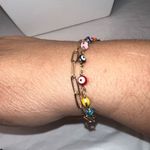 Gold Tone Paperclip and Evil Eye Bead Adjustable Bracelet Photo 4