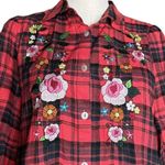 Oddi NEW Kira Red Black Buffalo Plaid Flannel Embroidered Shirt Dress Pockets S Photo 4