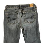 American Eagle  Womens Mid Rise Super Skinny 4 Long Jeans Whiskered Front Photo 10