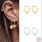 Boutique NEW Boho 925‎ Sterling Silver Lotus Flower Hoop Earrings Photo 8