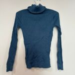 J. McLaughlin  Arlette Sweater XS Knit Rib Stretch Button Turtleneck Blue Solid Photo 5