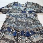 Jaase Blue Floral Babydoll Long Sleeve Boho Tassels Flare Dress Size LARGE Photo 7