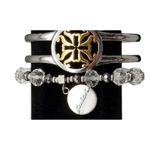 Rustic Cuff Christian Faith Stretch Bracelet Silver & Clear Beads Charm Logo Photo 1