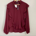 Velvet Heart  Women’s Long Sleeve Ruffle V Neck Blouse Wine Size Small NWT Photo 1