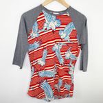 LuLaRoe  Randy Red Grey Blue Printed Baseball Tee Shirt Women's Size X-Small XS Photo 0
