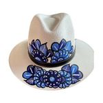 MEXICAN Artisanal Hat Hand Painted Fedora Floral Sombrero Panama Bohemian Large Photo 0