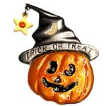 Trick or Treat Jack o Lantern Witch Hat Brooch Enamel Halloween AJMC 2" Vtg Orange Photo 5