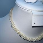 Cream Colored Seed Bead and Corded Choker Necklace Silver Photo 2