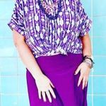 LuLaRoe Blouse Amy Purple Floral Pattern Button Down Short Sleeve Collar L BNWT Photo 7