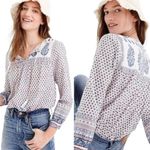 J.Crew White Blue Burgundy Block Floral Print Cotton Tie Front Tunic Top Sz 00 Photo 1