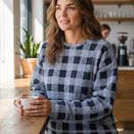 Lands' End  Quilted Plaid Crewneck Cotton Sweatshirt Pullover Cozycore Comfy M Photo 0