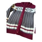Vintage Retro Sigallo Knit Cardigan big collar, Gray, Maroon & Cream size medium Gray Photo 7