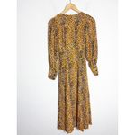 Ganni  Leopard Print Plunge Midi Dress Crepe Yellow Animal Print Long Sleeve Photo 11