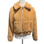 Urban Outfitters  Sherpa Fleece Zip Jacket – Tan Teddy Bomber – Women’s Small Photo 1
