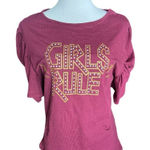 NWT Womens Boutique Girls Rule Gold Glitter Decal Puff Sleeve Top Photo 0