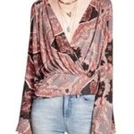 Free People  Fiona Print Top Surplice Statement Sleeve Blouse Shirt Medium Photo 0