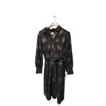 Calvin Klein Black Gold Collared Long Sleeve A-Line Dress Tie Belt Size 10 Photo 6