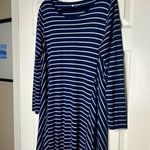 Stylus Women's Navy Blue and Gray Striped Long Sleeve Casual Short Dress XL Photo 2
