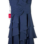 NWT JJ's House Navy Blue Chiffon Tiered Ruffle V Neck Formal Gown Dress US 14 Photo 0