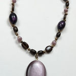 Purple & Brown Beaded Necklace With Large Glass Center Pendant Photo 0