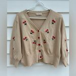 Cream and Red Cherry Print Cropped Cardigan Size undefined Photo 1