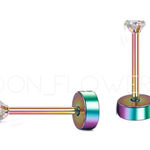 Very Tiny Rainbow CZ Flat Back Earrings Green Photo 0