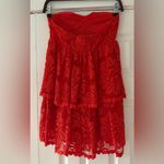 Maeve  Anthropologie Strapless Red Lace‎ Dress Size XS EUC Photo 4