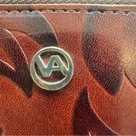 Valentina Embossed Leather Zip Around Wallet with a Leaf Motif Pattern in Brown Photo 4