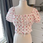 Molly Bracken  White Peasant Top Pink Floral Cotton Crop Womens Medium Smocked Photo 1