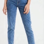 American Eagle  Pinstripe Blue and White Mom Jeans‎ Size 4 Photo 0