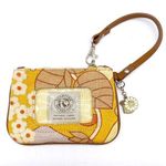 Spartina 449 Natural Linen Leather Yellow Floral Wristlet Pouch Daufuskie Island Photo 0
