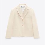 ZARA  Bloggers‎ Favorite Oyster White Lapel Collar Buttoned Cotton Blazer Sz L Photo 6