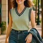 Vintage Pastel Green Cable Knit Sleeveless Sweater Vest BKLYN Unisex mint color Size L Photo 0