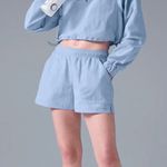 Alo Yoga  Alumni Athletic Shorts Women's L Seashell Blue Lightweight Drawstring Photo 2