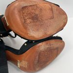 Schutz Dionise Heels Size 8.5 Black Nubuck Gold Stud Spike Open Toe Block Strap Photo 3