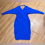 Large women Blue stretch polyester blend Knit Dress batwing sleeves midi Photo 10