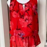 Como vintage  Y2K Red Floral Blouson Sleeveless Peplum Blouse Size Small Photo 5